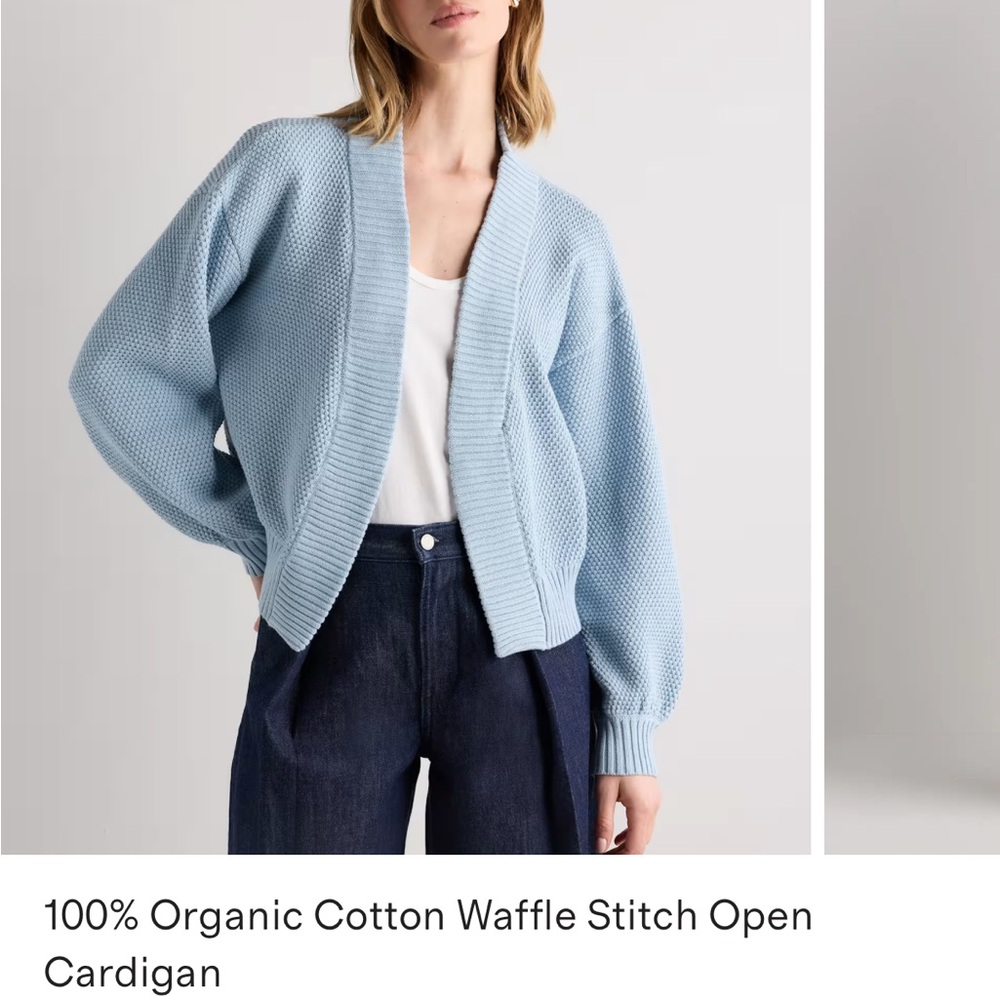 Quince Light Blue Waffle-Stitch Open Cardigan